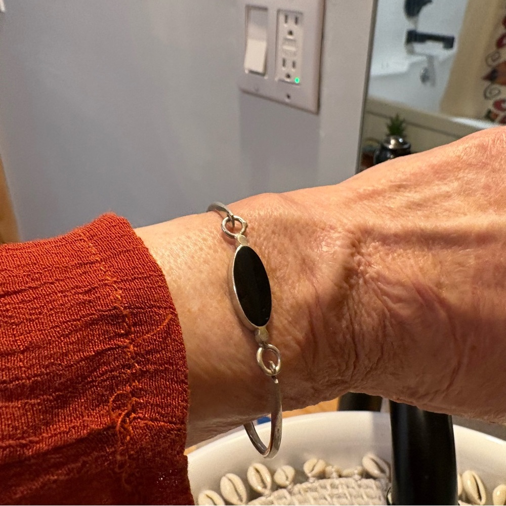 Sterling Silver Black Onyx Oval Bangle Bracelet
